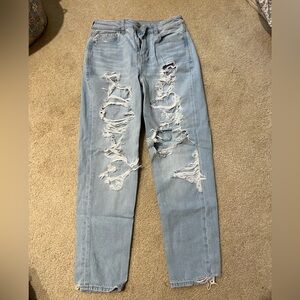 American Eagle light wash high rise ripped mom jeans